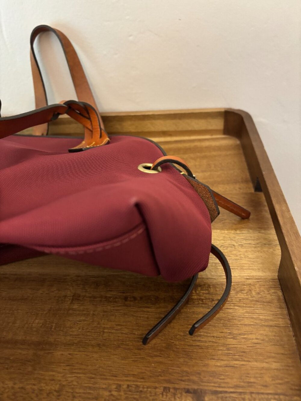Dooney & Bourke Maroon Burgundy Nylon Brown Leather Large Domed Satchel - Picture 7 of 15